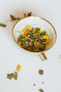 High angle view of tea on table