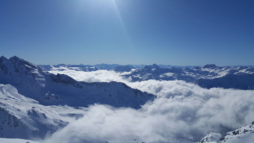 Scenic view of snowcapped mountains against sky