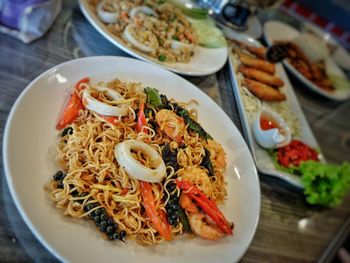 High angle view of meal served in plate