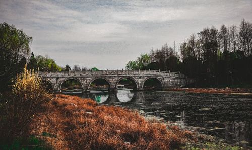 Bridge over river against sky