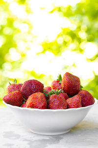 Close-up of strawberries on table