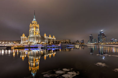 Reflection of illuminated cityscape at night