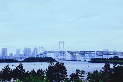 Suspension bridge over river