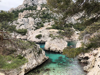 Rock formations by river