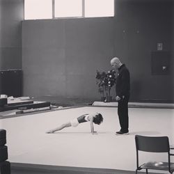 Man with dog on table
