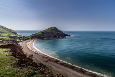 Scenic view of sea against clear blue sky