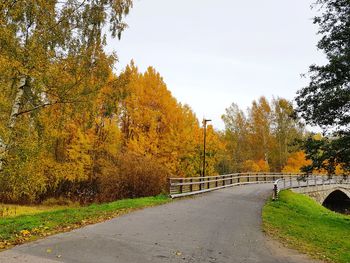 Road amidst trees against sky during autumn
