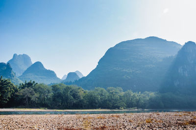 Scenic view of mountains against clear sky