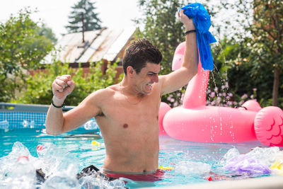 High angle view of people in swimming pool