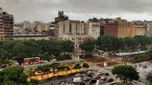 High angle view of city against sky