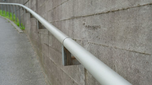 Close-up of railing against wall