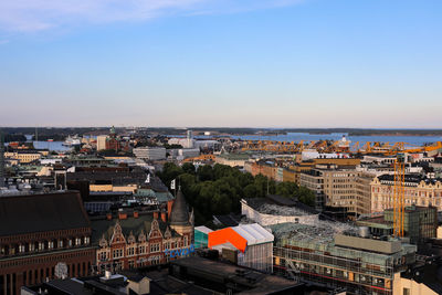 High angle view of buildings against sky in city