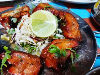 Close-up of food served in plate