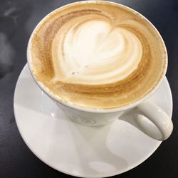 High angle view of cappuccino on table