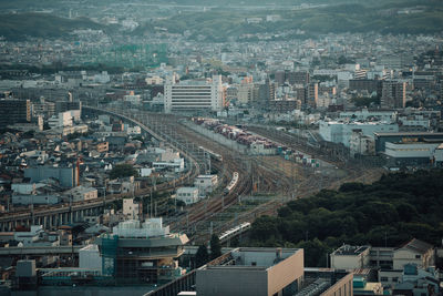 High angle view of buildings in city