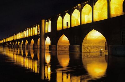 Si-o-se pol arch bridge over zayandeh river at night