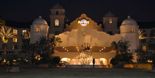 Illuminated buildings at night