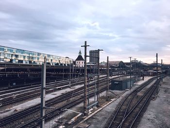 High angle view of railroad tracks against sky