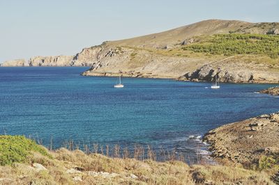 Scenic view of sea against clear sky