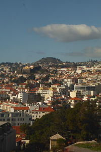 High angle view of townscape against sky