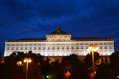 Low angle view of historical building at night