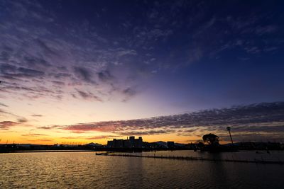 Scenic view of river against sky during sunset