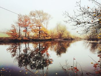Reflection of trees in lake against sky during autumn
