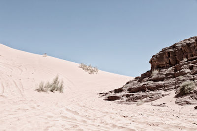 Scenic view of arid landscape against clear sky