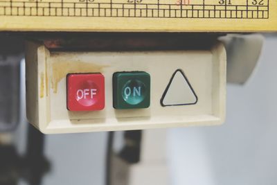 Close-up of push buttons with text