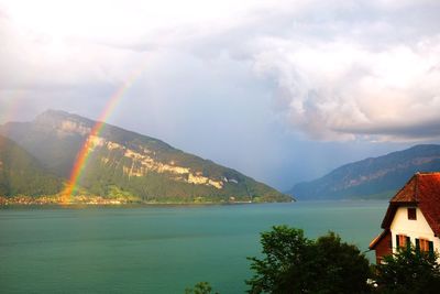 Scenic view of mountains against cloudy sky