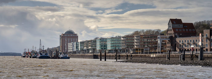 Pier for tugs and promenade in the port of hamburg