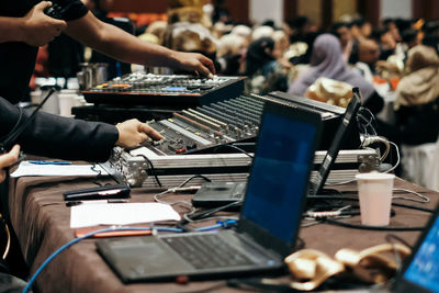 People using laptop on table