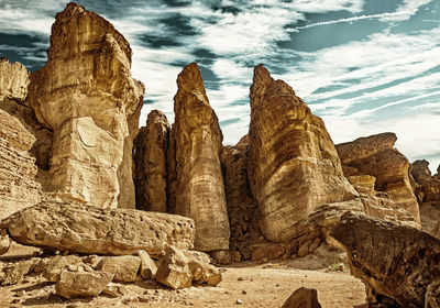 Low angle view of rock formations