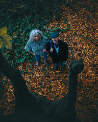 High angle view of people in park during autumn