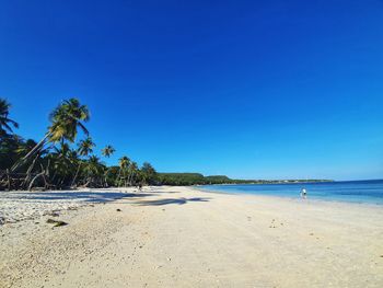 Scenic view of beach against clear blue sky