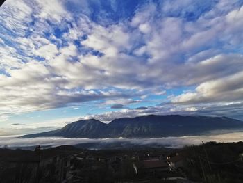 High angle view of mountains against sky