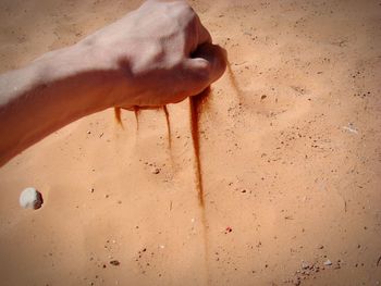 Close-up of hand on sand