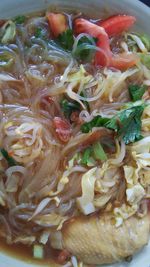 High angle view of noodles in plate