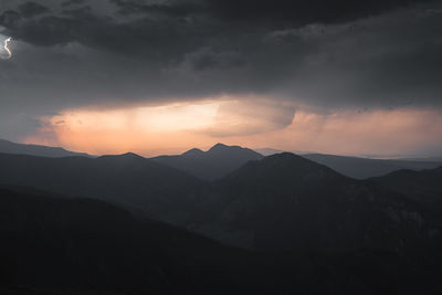 Scenic view of mountains against dramatic sky