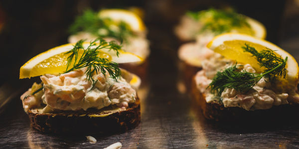 Close-up of food on table