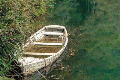 High angle view of grass in lake