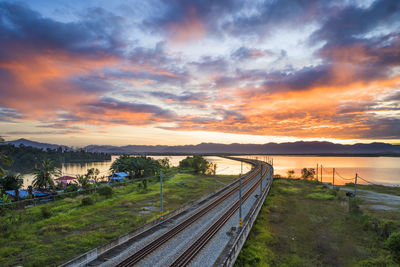 Scenic view of sunrise at bukit merah lake.malaysia