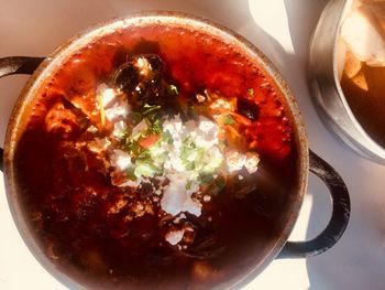 High angle view of breakfast on table
