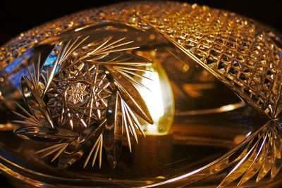 High angle view of illuminated lighting equipment on table