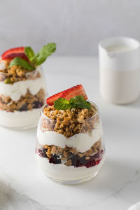 Close-up of dessert in plate on table