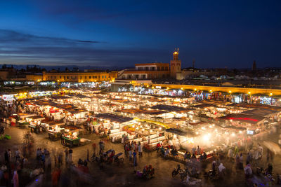 High angle view of city at night