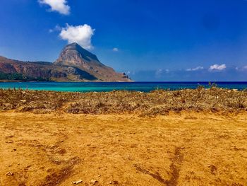 Scenic view of sea against blue sky