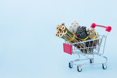 Close-up of food over white background