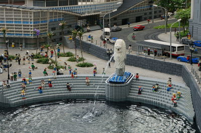 High angle view of people at swimming pool