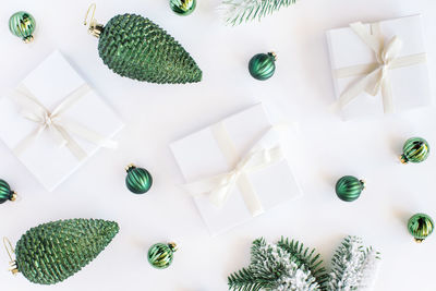 High angle view of christmas decoration on table